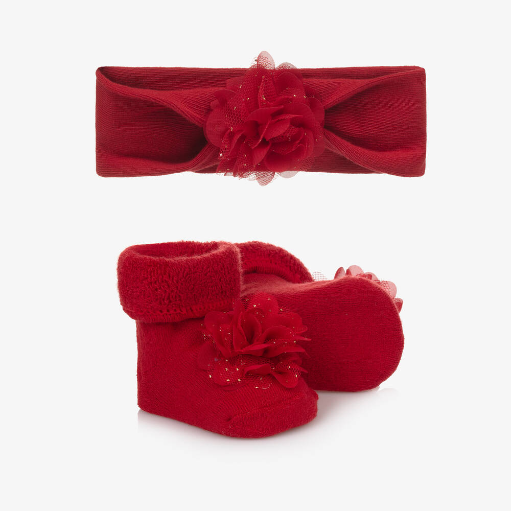 Mayoral Newborn-Baby Girls Red Headband & Booties Set | Childrensalon Outlet