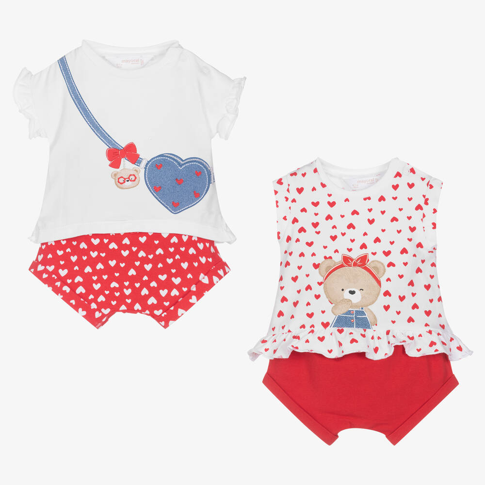 Mayoral - Baby Girls Red Heart Shorts Set (2 Pack) | Childrensalon