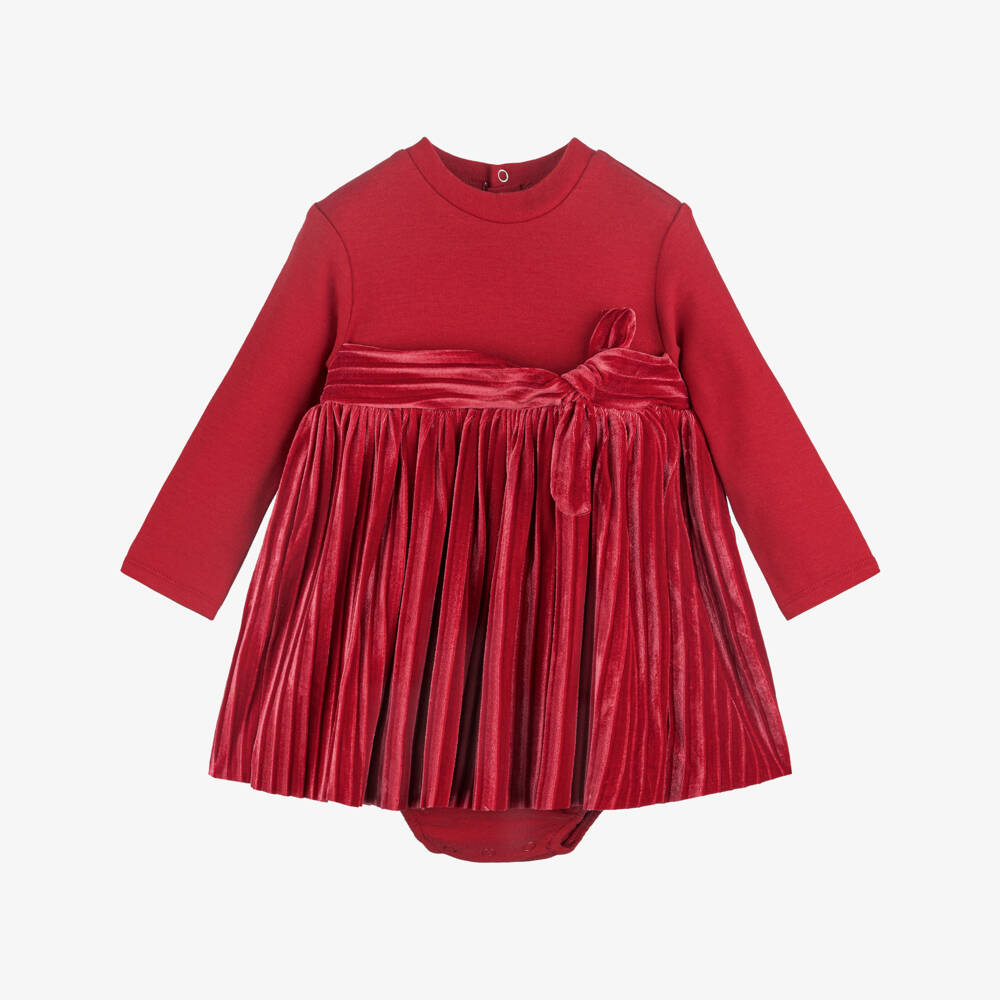 Mayoral Newborn-Baby Girls Red Jersey & Velvet Pleated Dress | Childrensalon Outlet