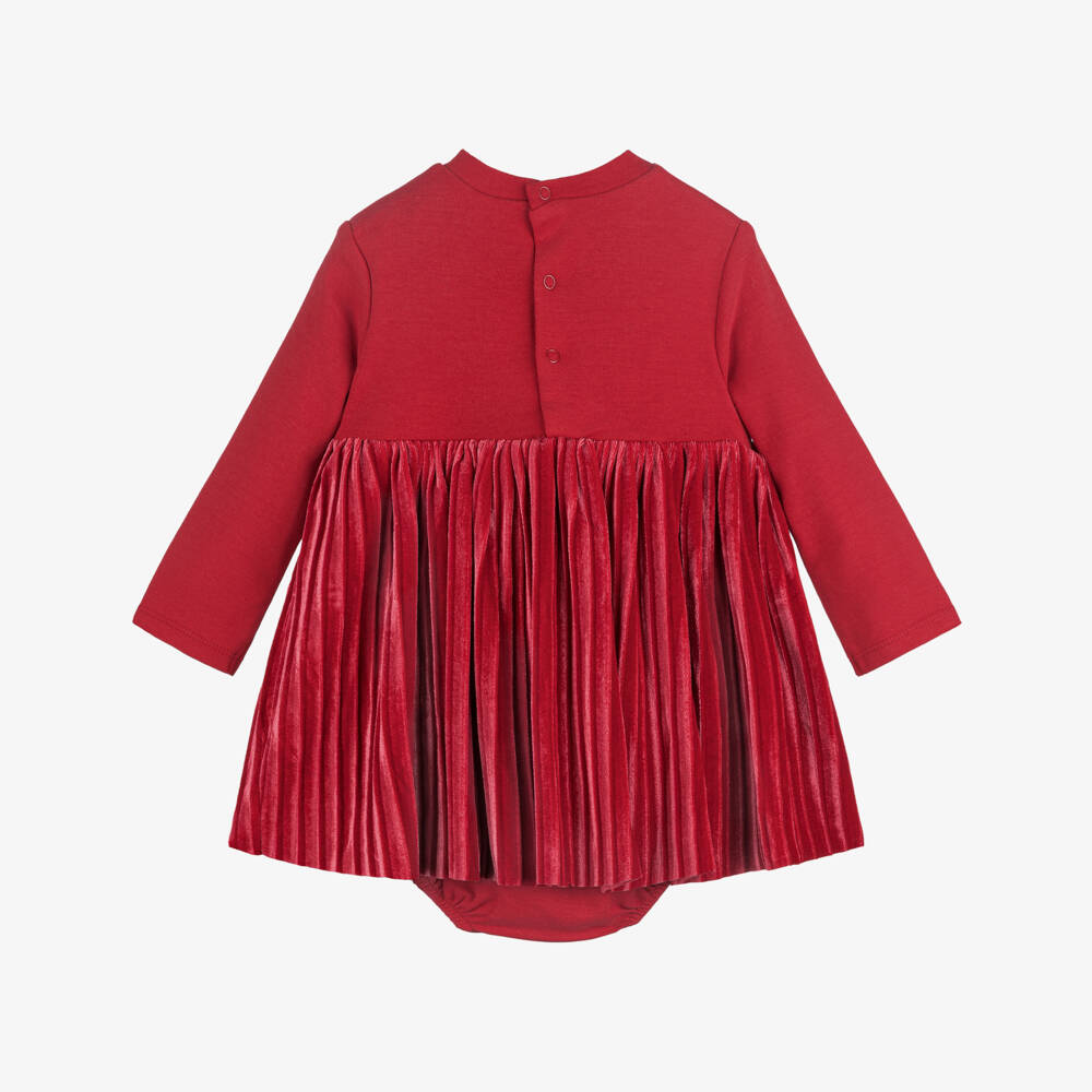 Mayoral Newborn-Baby Girls Red Jersey & Velvet Pleated Dress | Childrensalon Outlet