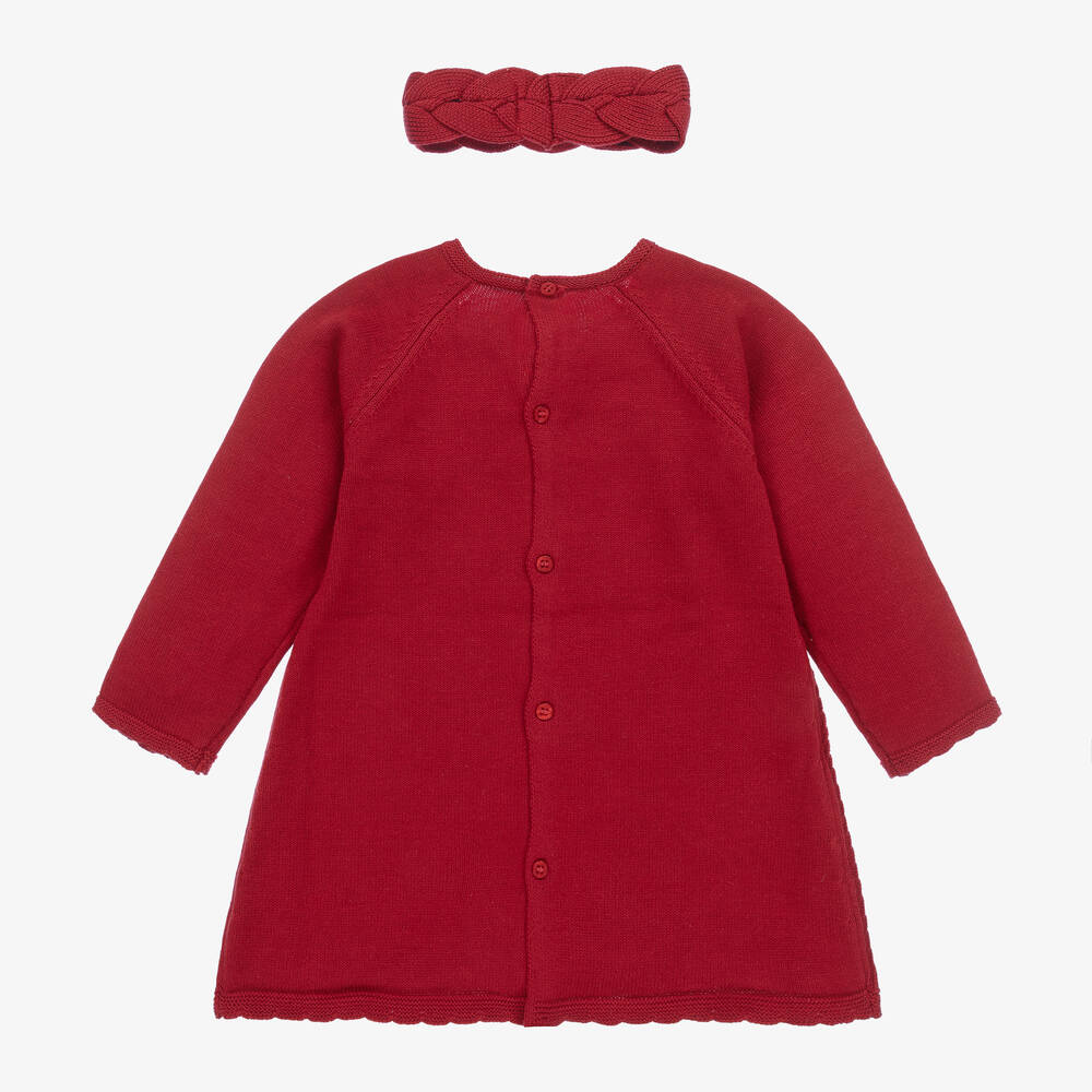 Mayoral-Baby Girls Red Knitted Bear Dress Set | Childrensalon Outlet