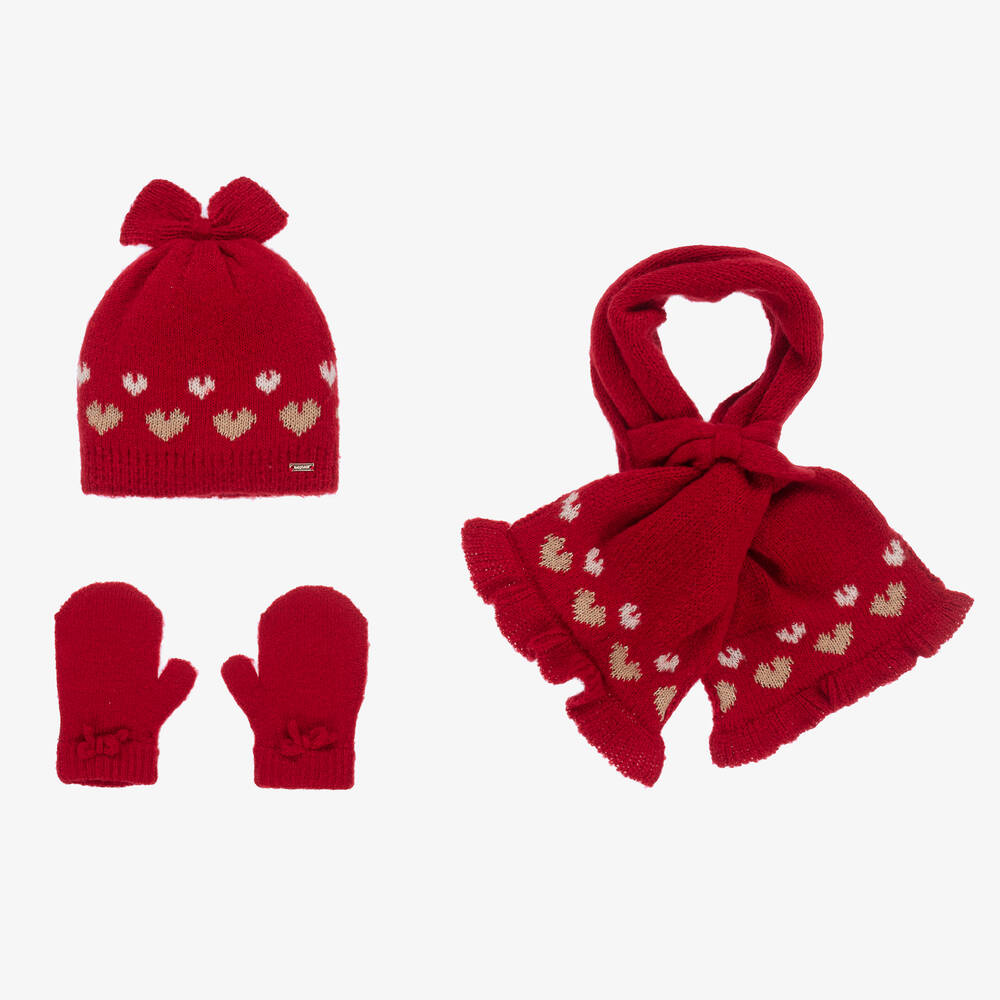 Mayoral - Baby Girls Red Knitted Hat Set | Childrensalon