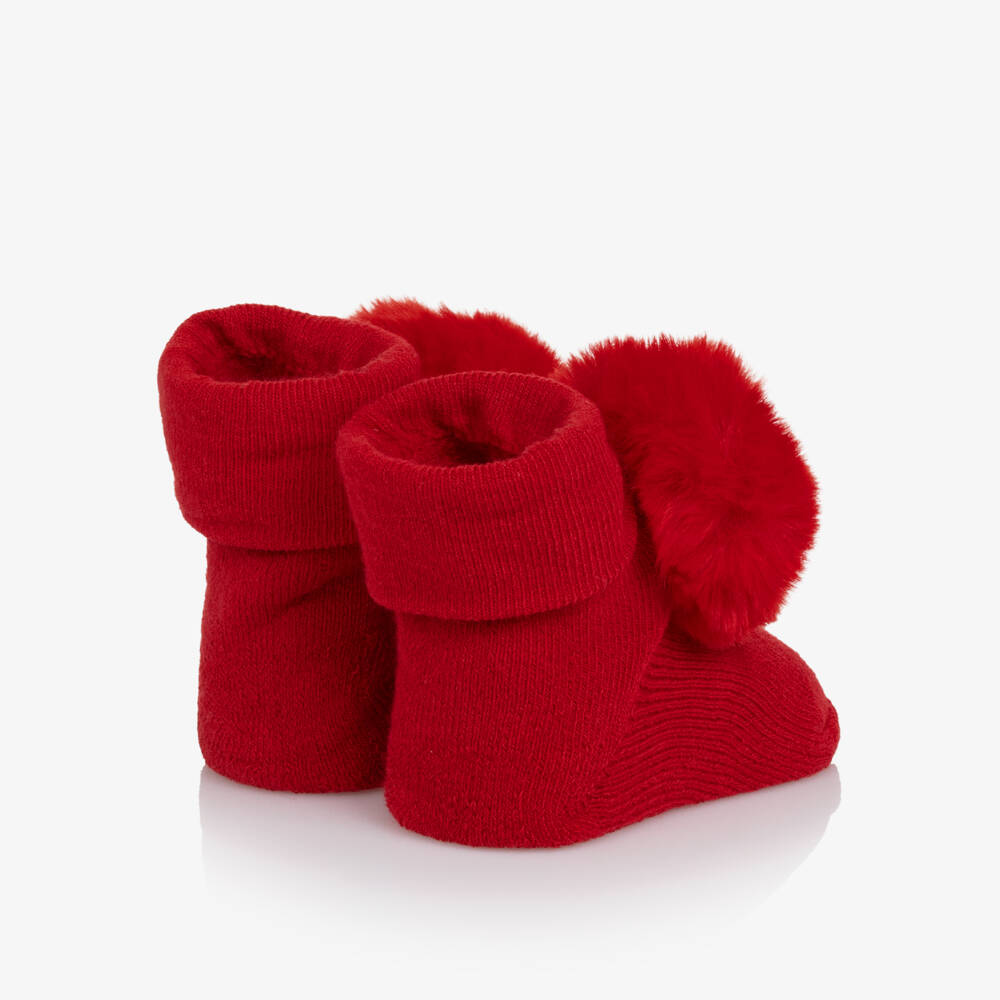 Mayoral Newborn-Baby Girls Red Pom Pom Headband & Booties Set | Childrensalon Outlet