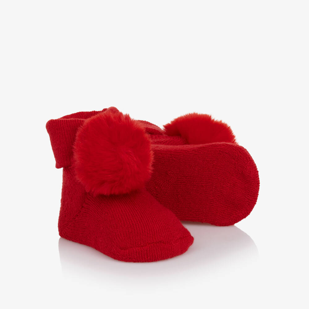 Mayoral Newborn-Baby Girls Red Pom Pom Headband & Booties Set | Childrensalon Outlet
