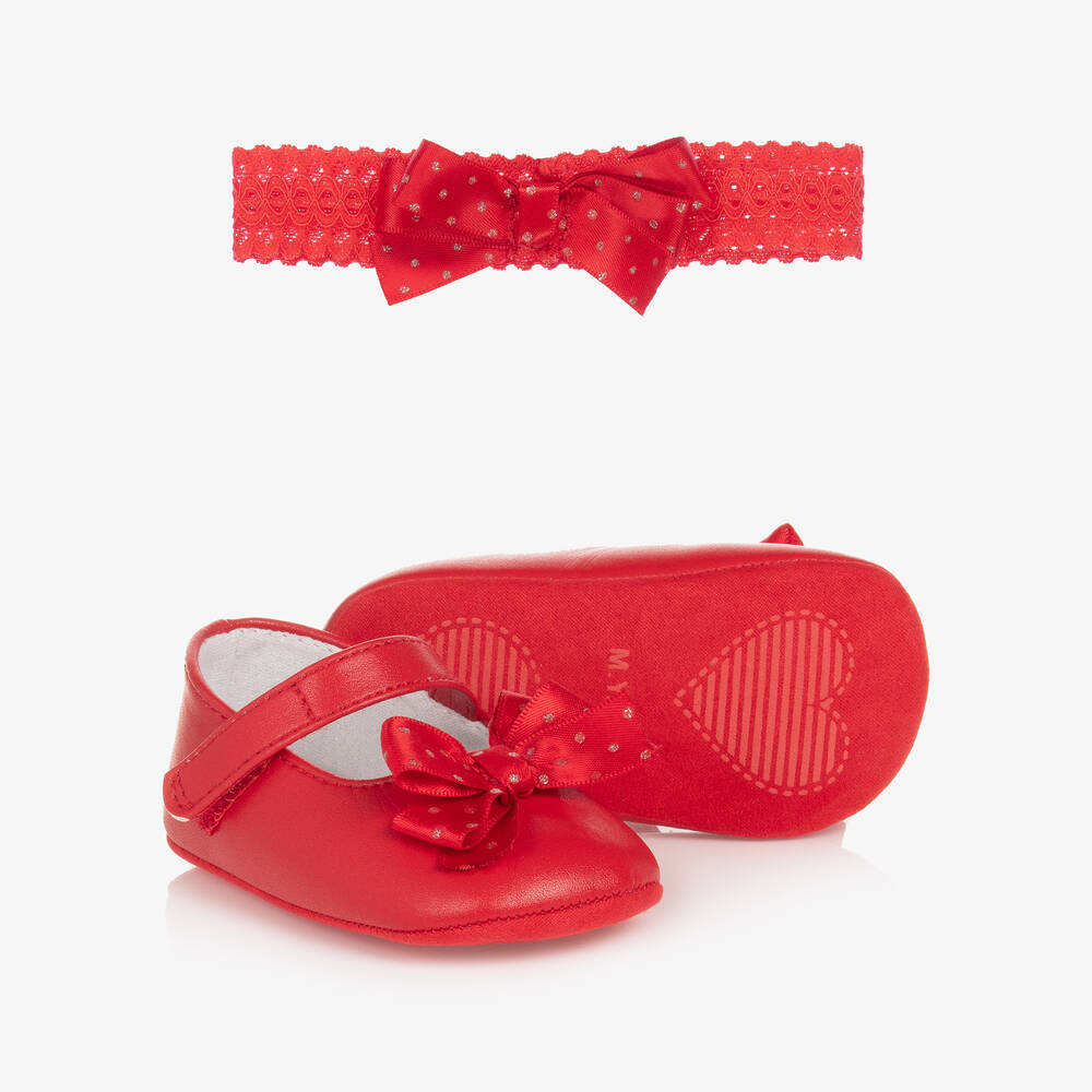 Mayoral - طقم طوق للرأس وحذاء قطن وجلد صناعي لون أحمر | Childrensalon
