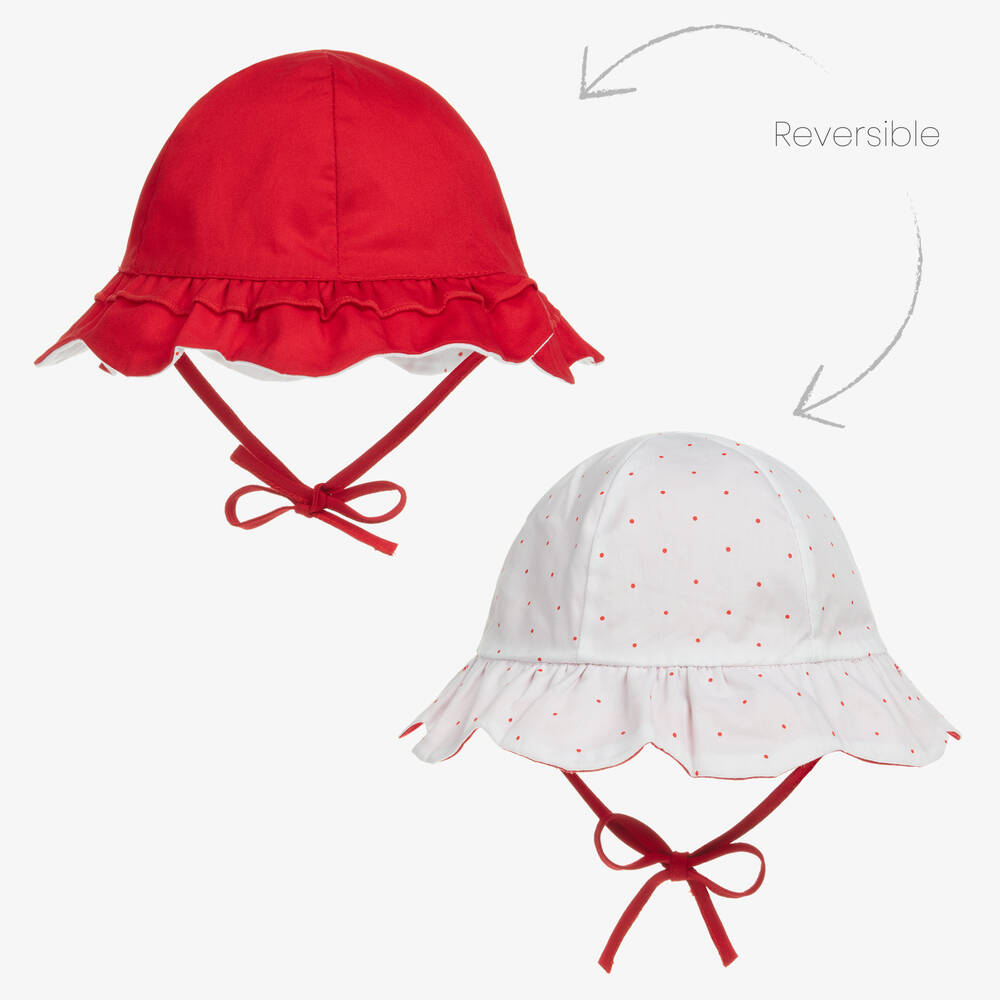 Mayoral - قبعة للشمس بوجهين قطن أحمر وأبيض للمولودات | Childrensalon