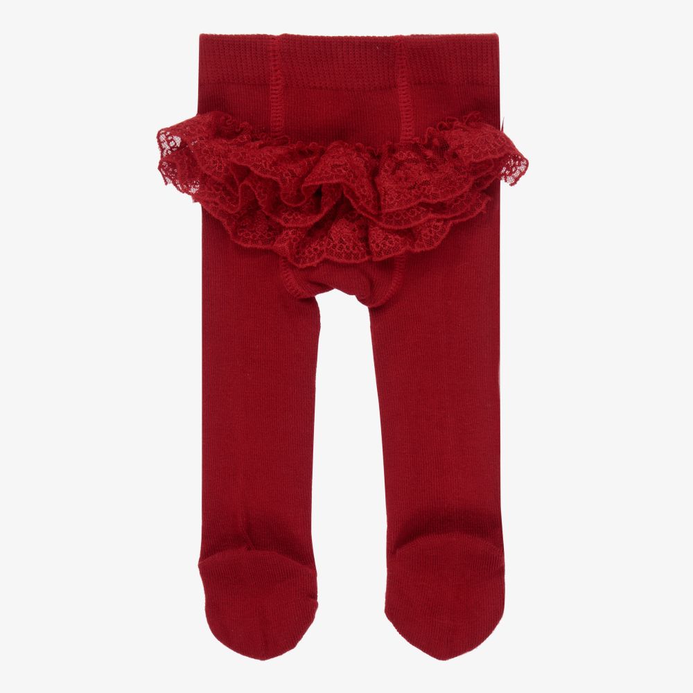 Mayoral Newborn - Baby Girls Red Ruffle Tights | Childrensalon