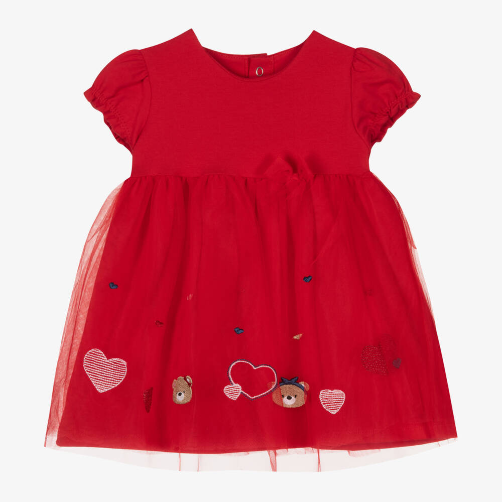 Mayoral - Baby Girls Red Teddy Bear Tulle Dress | Childrensalon