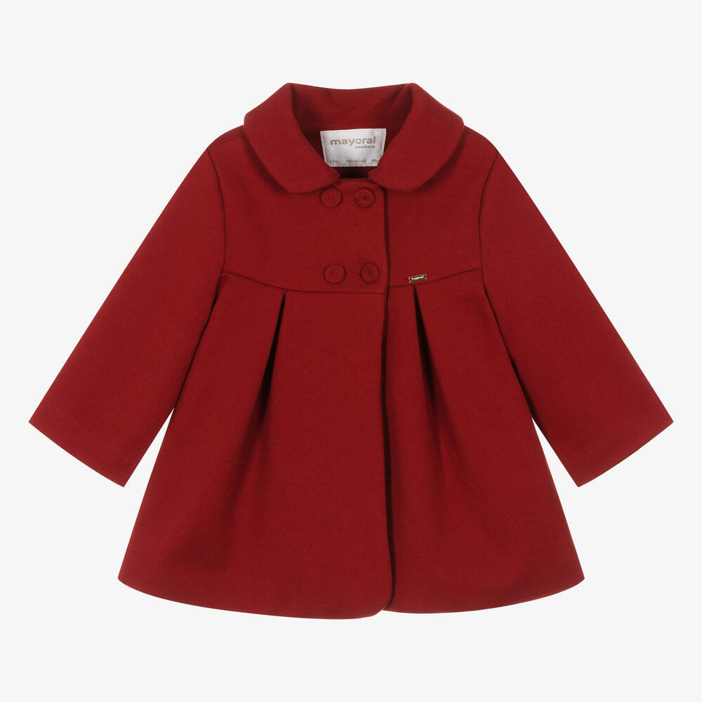 Mayoral - Baby Girls Red Trapeze Coat | Childrensalon