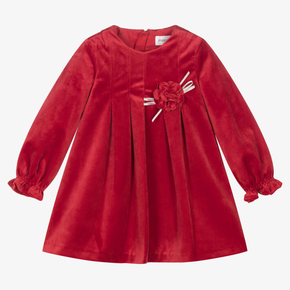 Mayoral-Baby Girls Red Velvet Dress | Childrensalon Outlet