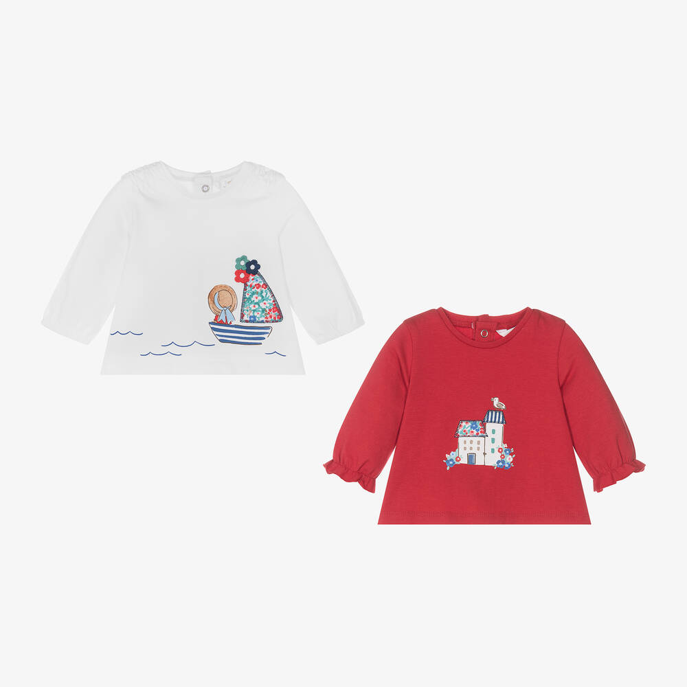 Mayoral-توب قطن جيرسي لون أحمر وأبيض (عدد 2) | Childrensalon Outlet