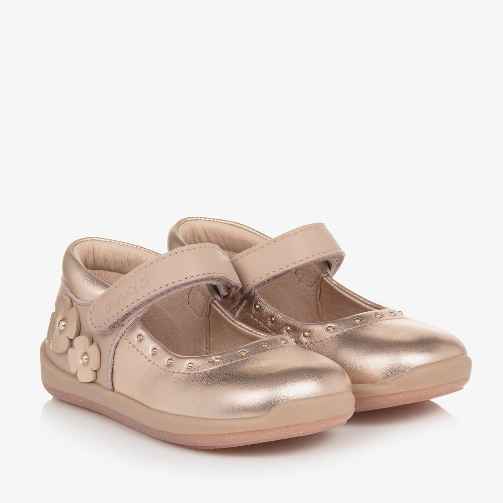 Mayoral - Baby Girls Rose Gold & Pink Leather Bar Shoes | Childrensalon
