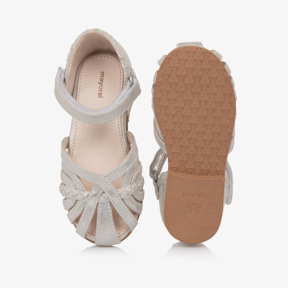 Mayoral-Baby Girls Silver Faux Leather Sandals | Childrensalon Outlet
