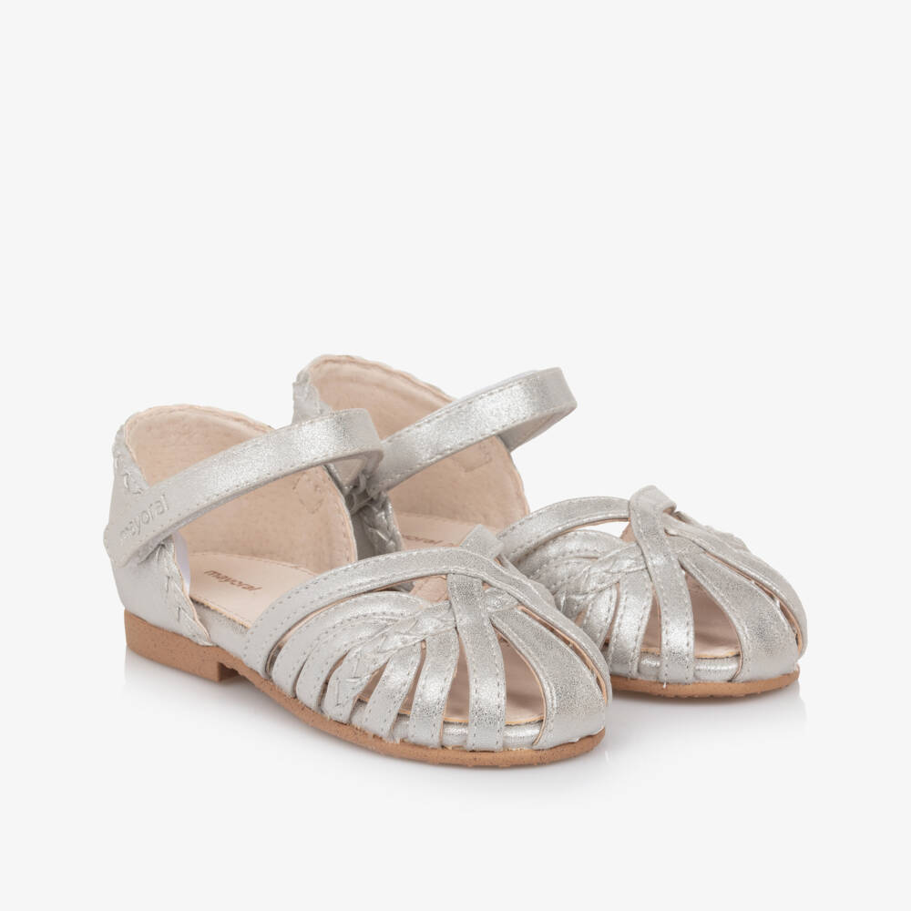 Mayoral-Baby Girls Silver Faux Leather Sandals | Childrensalon Outlet
