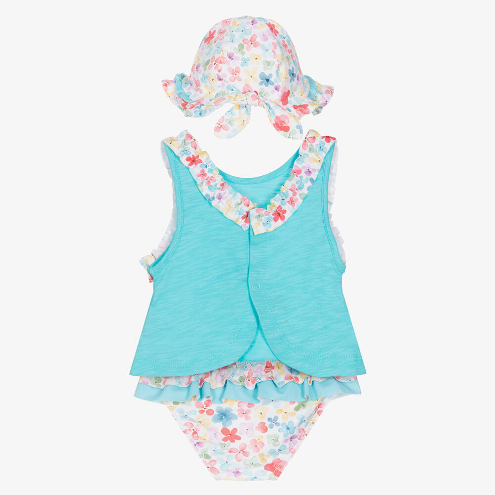 Mayoral-Baby Girls Turquoise Blue Floral Beach Set | Childrensalon Outlet