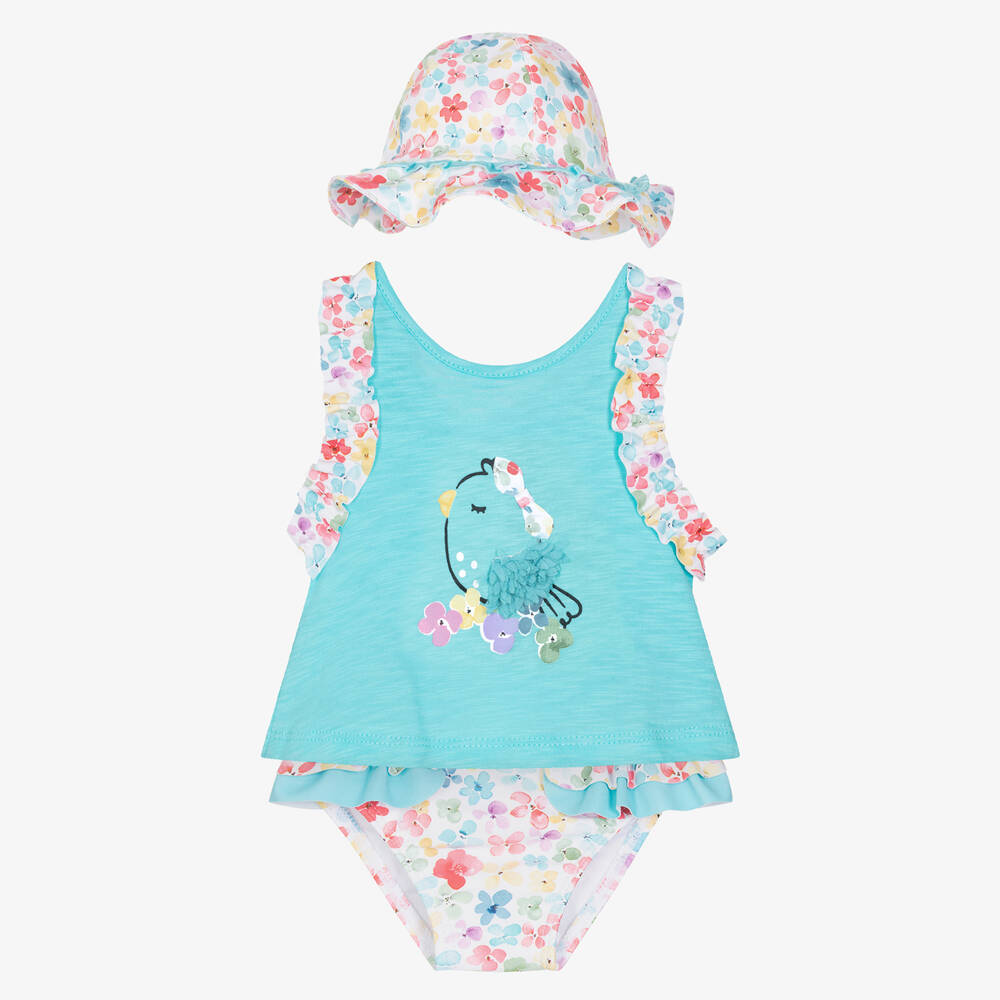 Mayoral - Baby Girls Turquoise Blue Floral Beach Set | Childrensalon