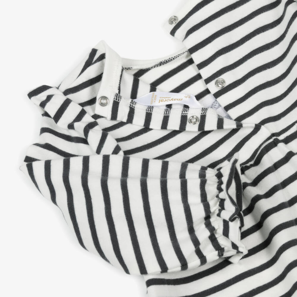 Mayoral Для новорожденных-Baby Girls White & Black Striped Cotton Top with Ruffle Trim | Childrensalon Outlet