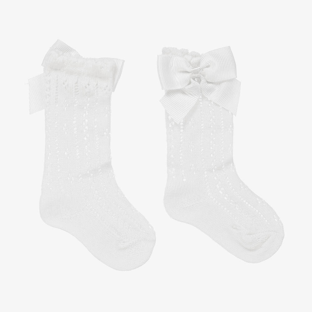 Mayoral - Baby Girls White Bow Socks | Childrensalon