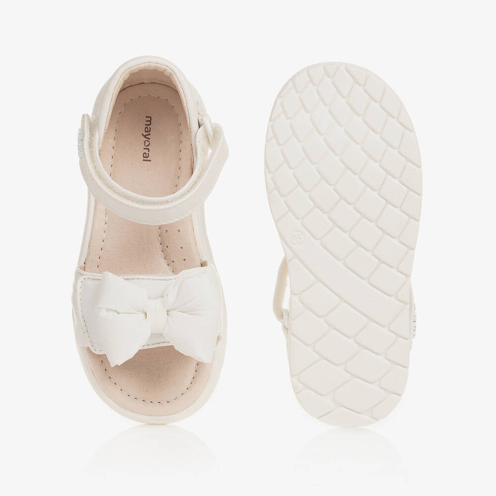 Mayoral-Baby Girls White Bow Velcro Sandals | Childrensalon Outlet