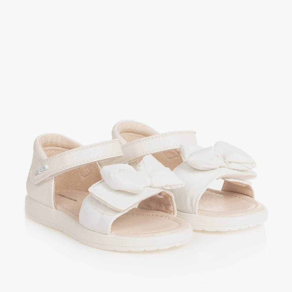 Mayoral-Baby Girls White Bow Velcro Sandals | Childrensalon Outlet