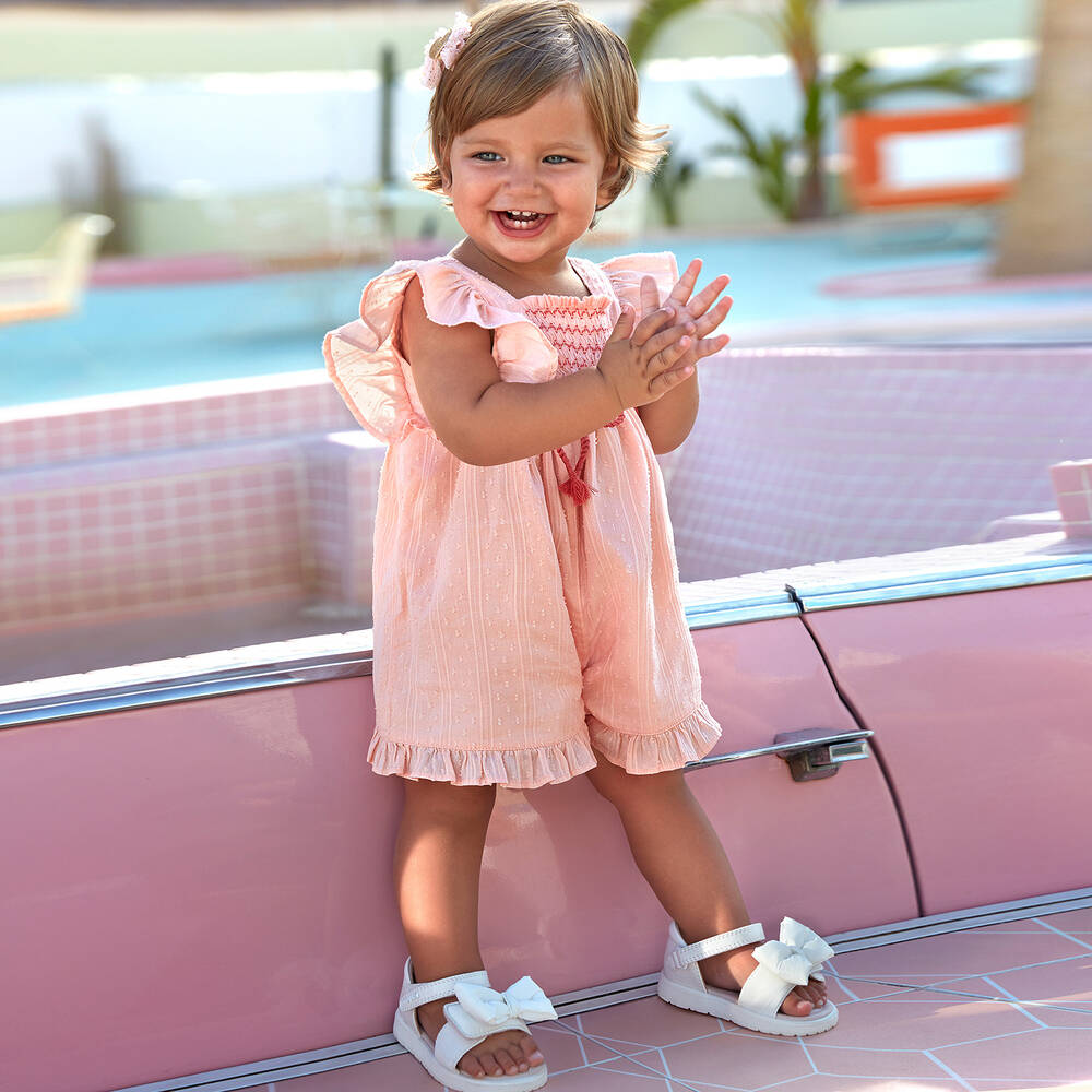 Mayoral-Baby Girls White Bow Velcro Sandals | Childrensalon Outlet