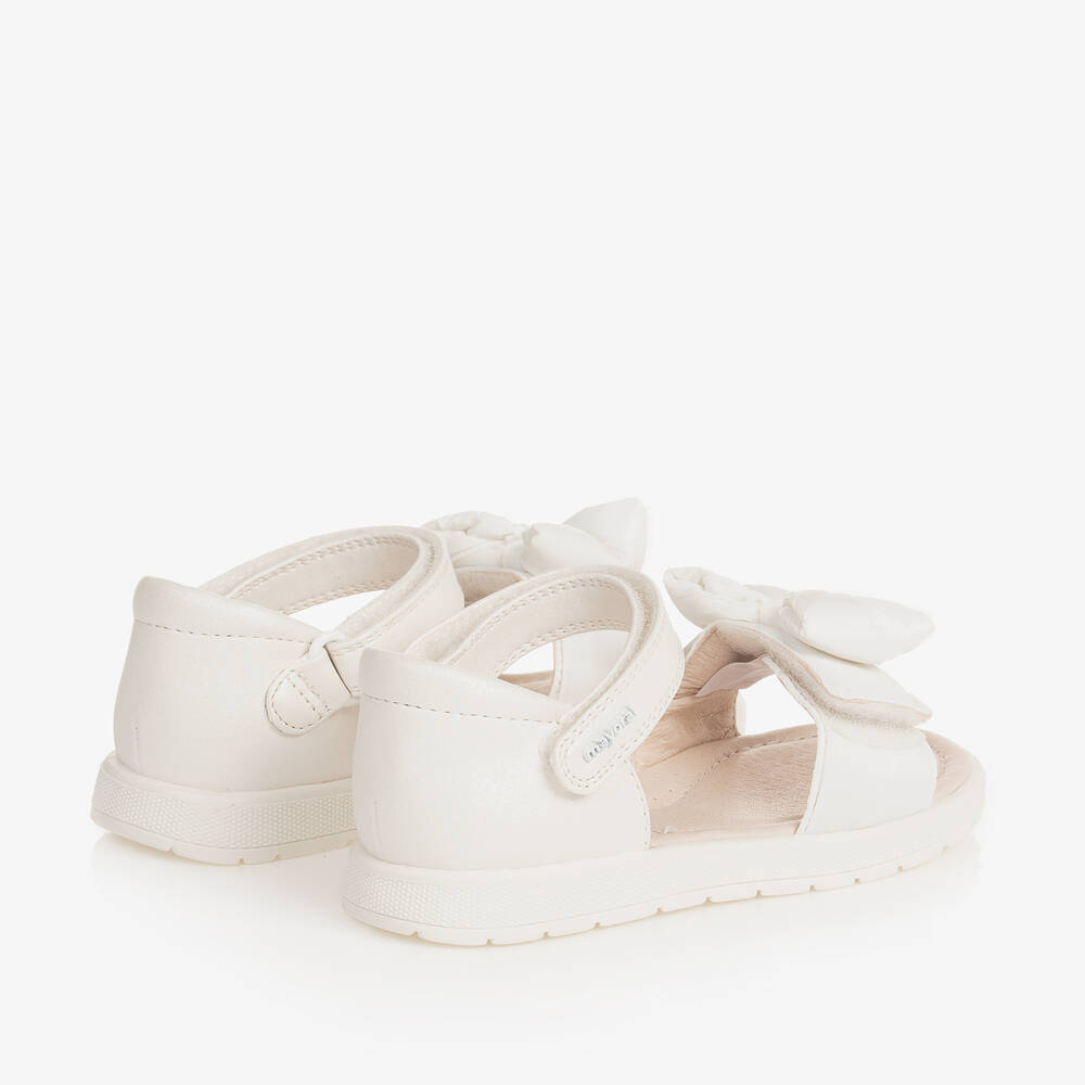 Mayoral-Baby Girls White Bow Velcro Sandals | Childrensalon Outlet