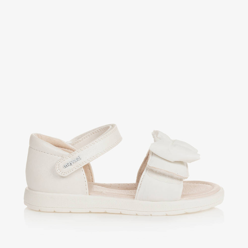 Mayoral-Baby Girls White Bow Velcro Sandals | Childrensalon Outlet