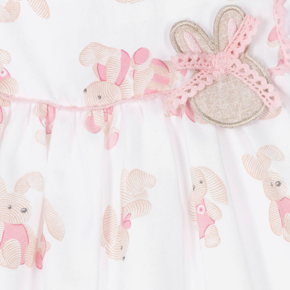 Mayoral-Baby Girls White Bunny Print Cotton Dress | Childrensalon Outlet