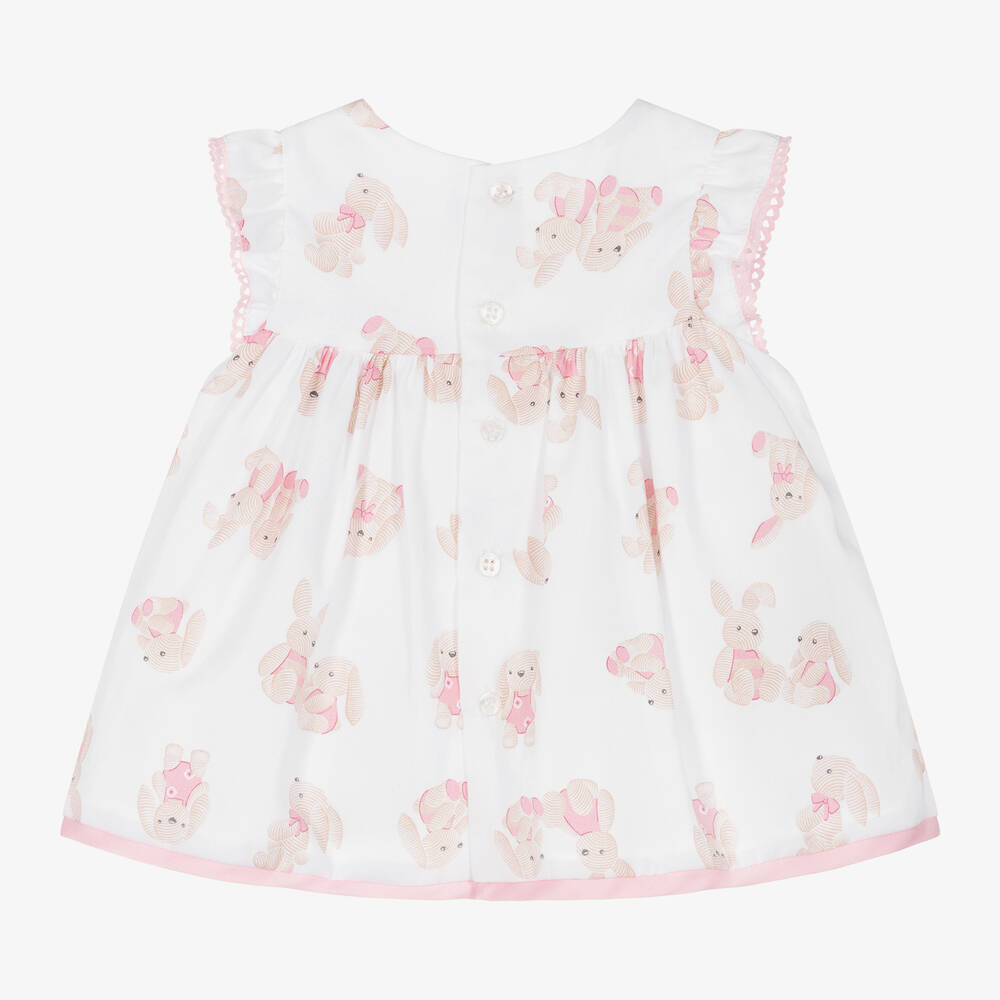 Mayoral-Baby Girls White Bunny Print Cotton Dress | Childrensalon Outlet