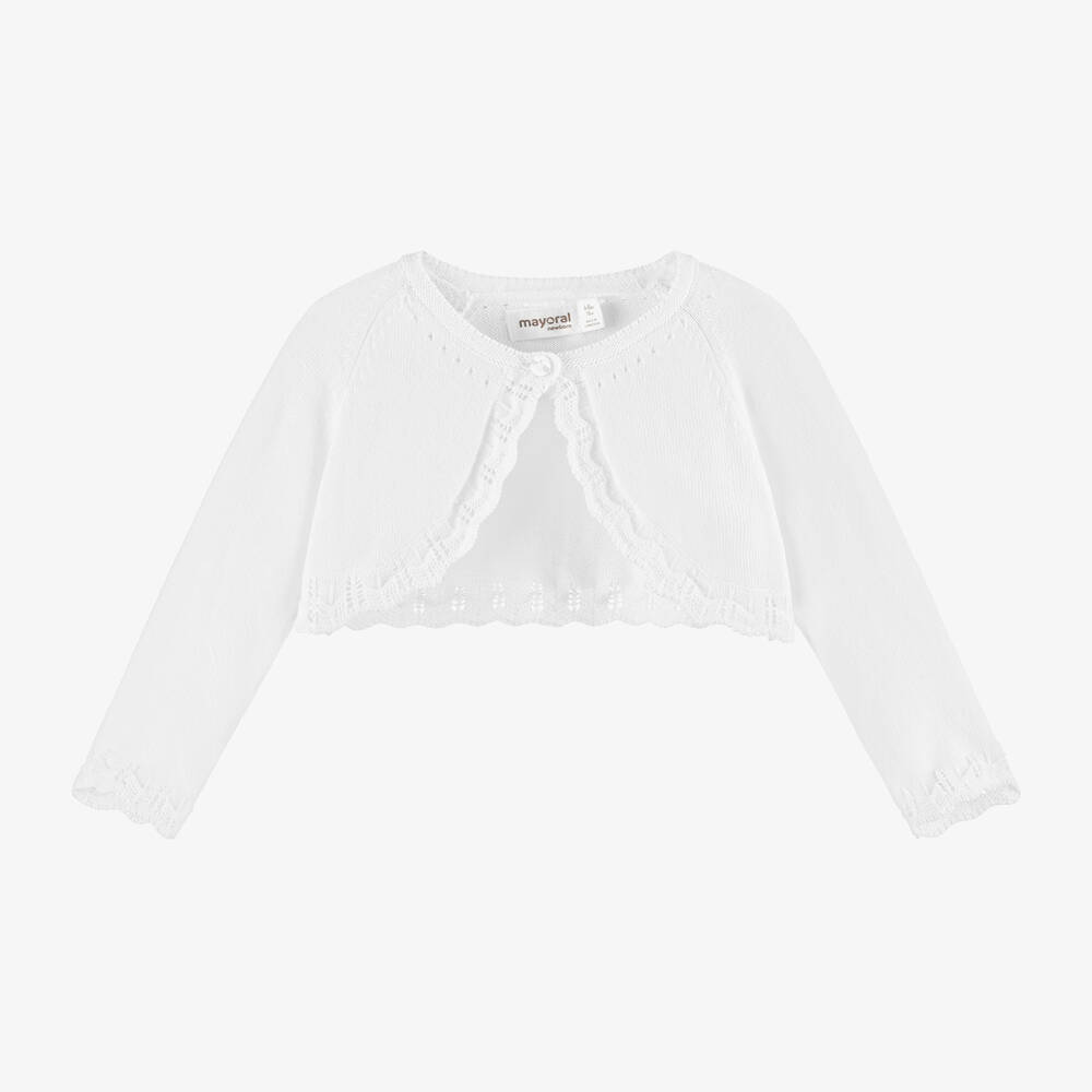 Mayoral Newborn-Baby Girls White Cotton Bolero Cardigan | Childrensalon Outlet