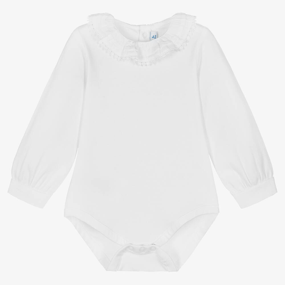 Mayoral-Baby Girls White Cotton Jersey Bodysuit | Childrensalon Outlet