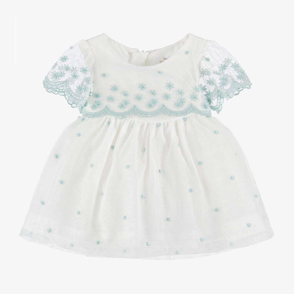 Mayoral-Baby Girls White Embroidered Tulle Dress | Childrensalon Outlet
