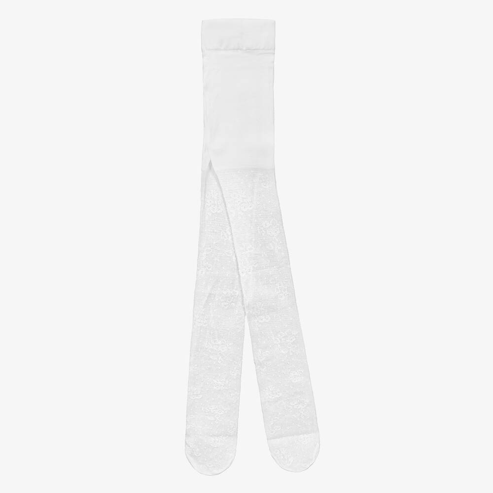 Mayoral-Baby Girls White Floral Pattern Tights | Childrensalon Outlet