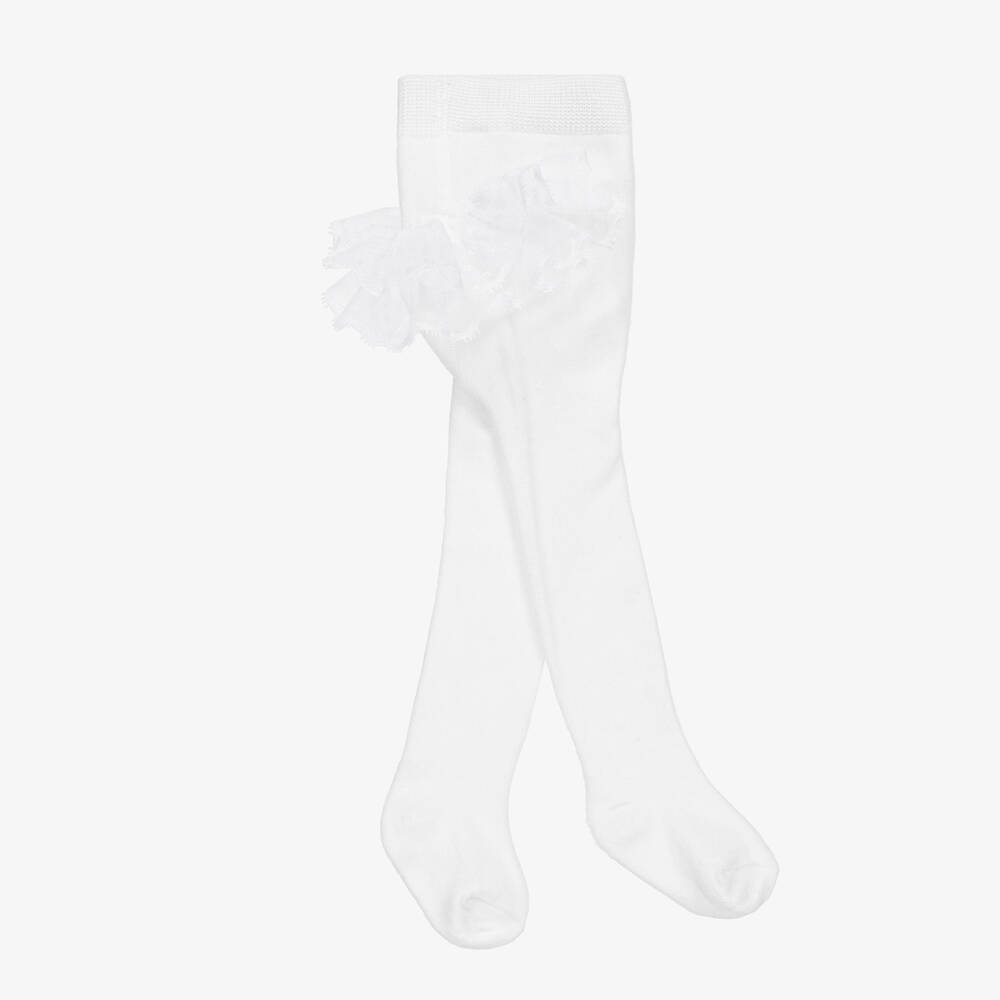 Mayoral - Baby Girls White Frilly Tights | Childrensalon