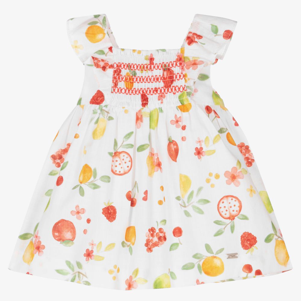 Mayoral Newborn - Baby Girls White Fruits Dress | Childrensalon