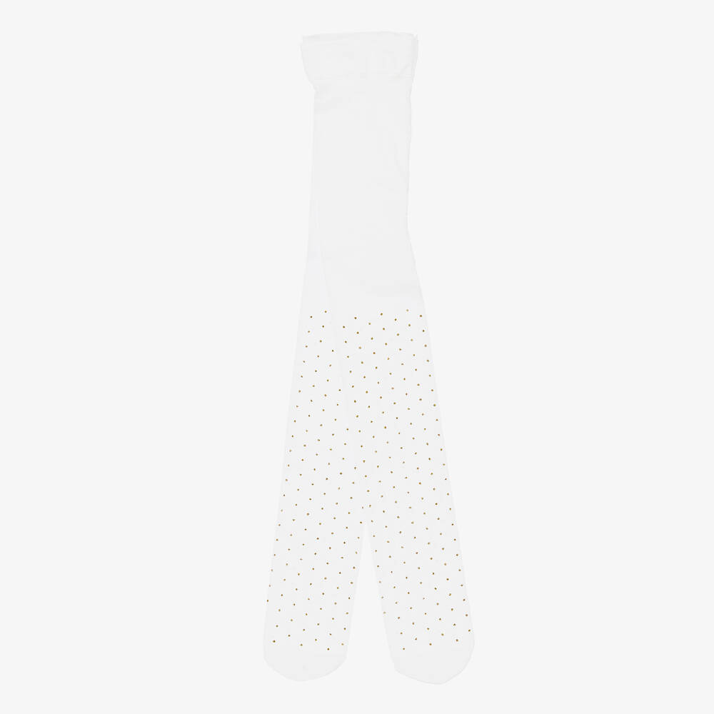 Mayoral - Baby Girls White & Gold Glitter Dot Tights | Childrensalon