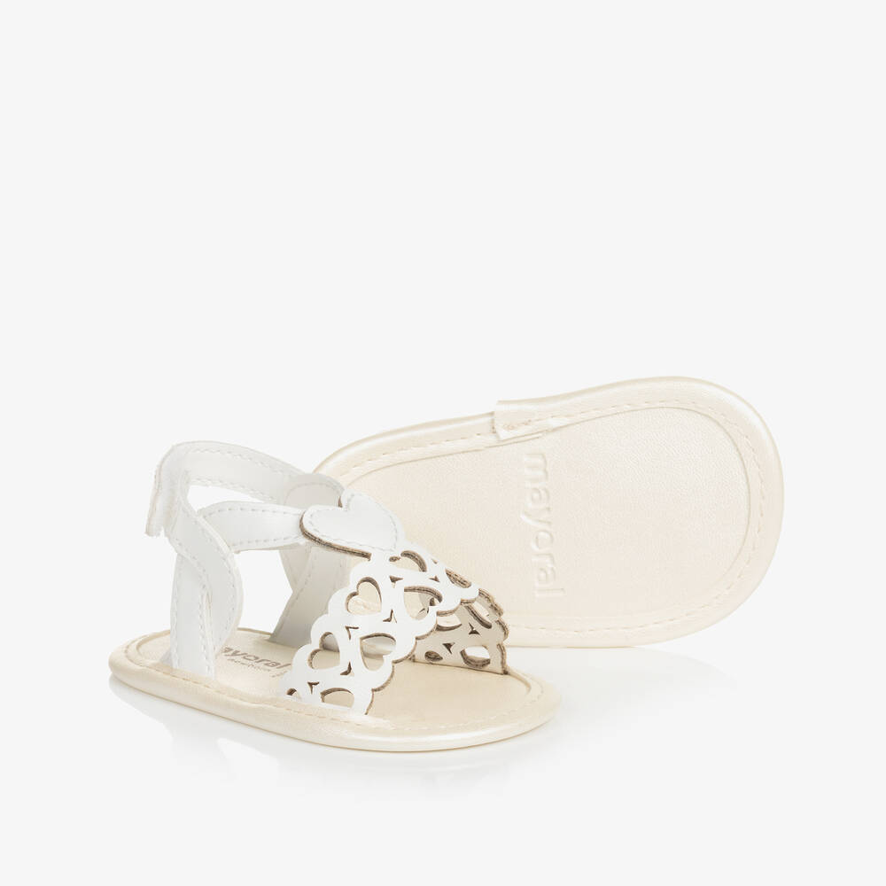 Mayoral Newborn-Baby Girls White Heart Pre-Walker Sandals | Childrensalon Outlet