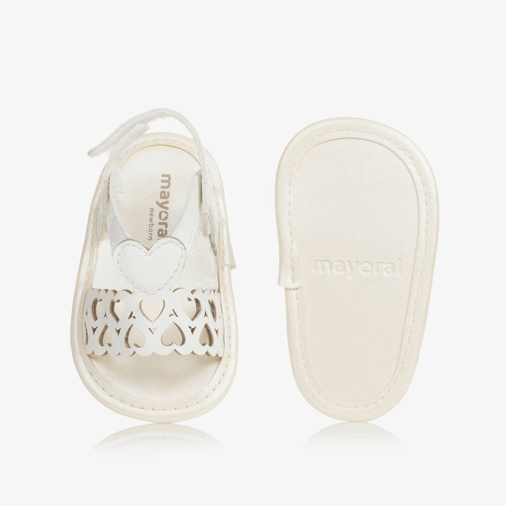 Mayoral Newborn-Baby Girls White Heart Pre-Walker Sandals | Childrensalon Outlet