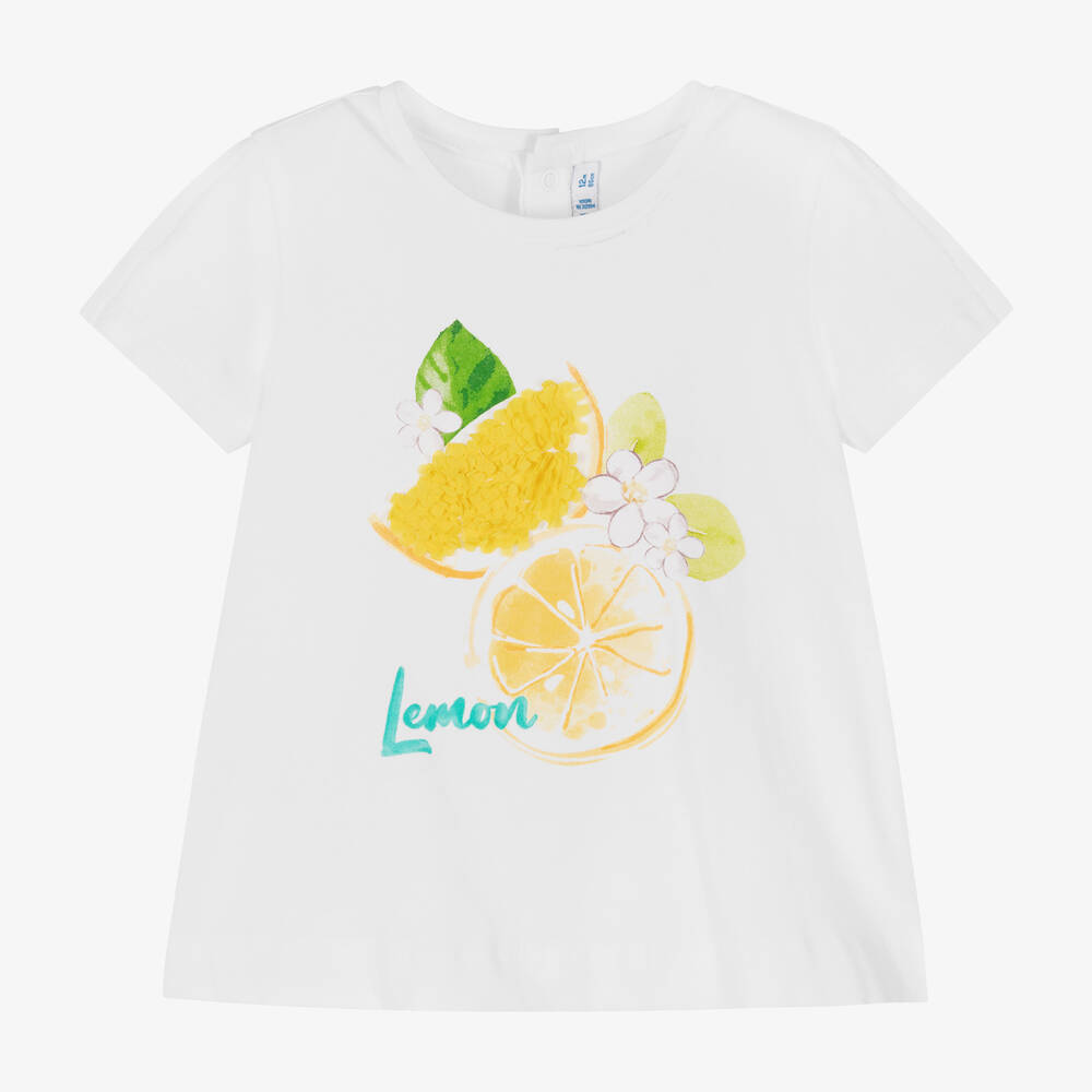 Mayoral - Baby Girls White Lemon Cotton T-Shirt | Childrensalon