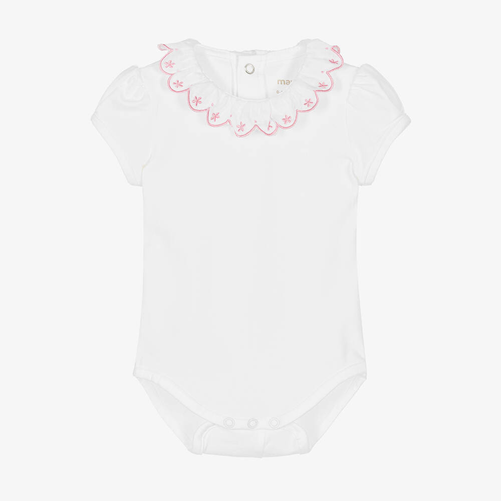 Mayoral - Baby Girls White Ruffle Collar Bodysuit | Childrensalon