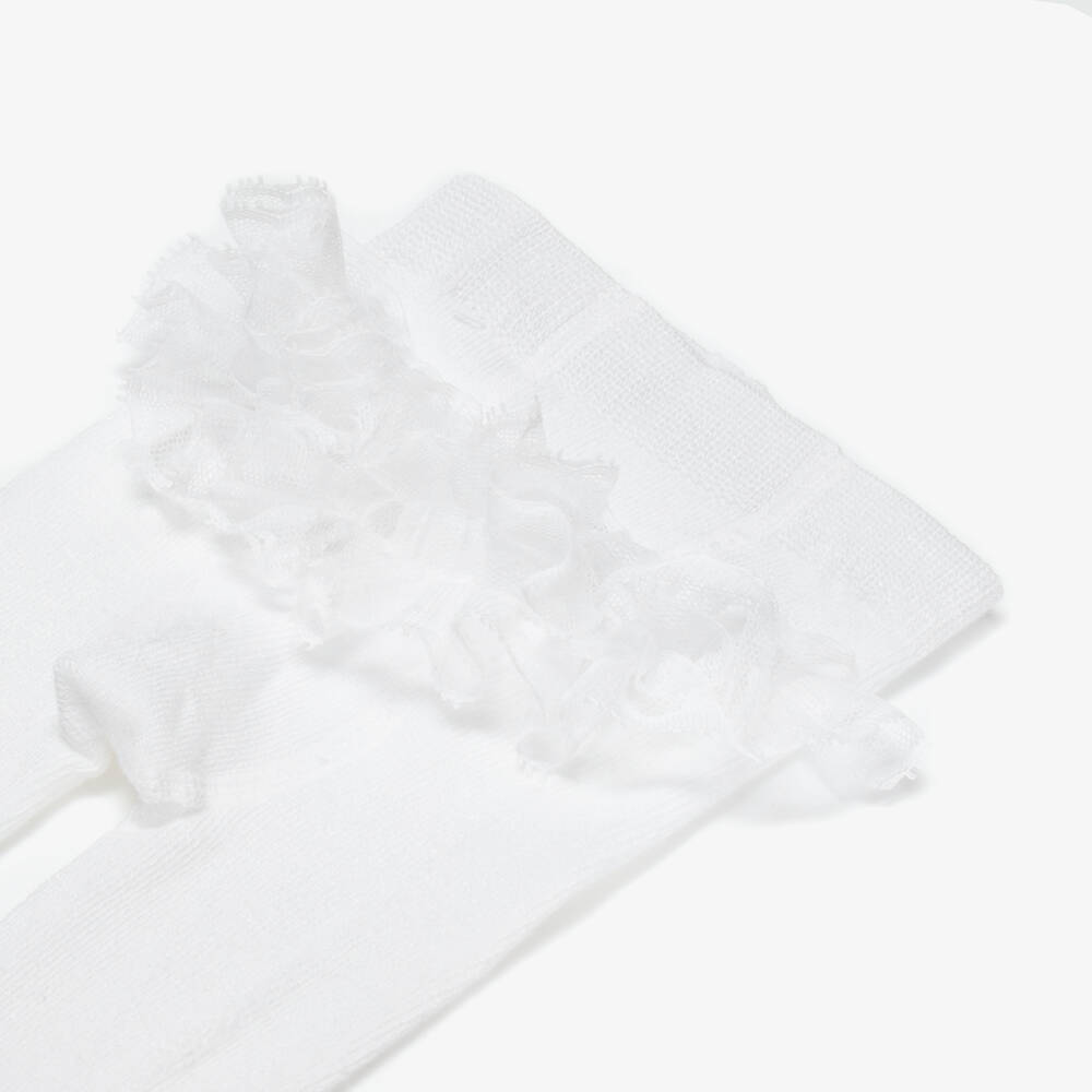 Mayoral Newborn-Baby Girls White Tights with Lace Trim | Childrensalon Outlet