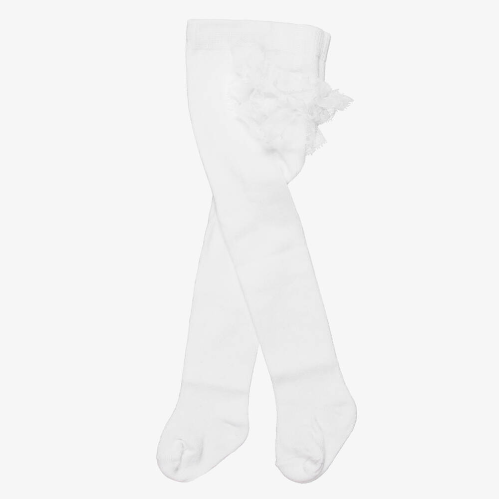 Mayoral Newborn-Baby Girls White Tights with Lace Trim | Childrensalon Outlet