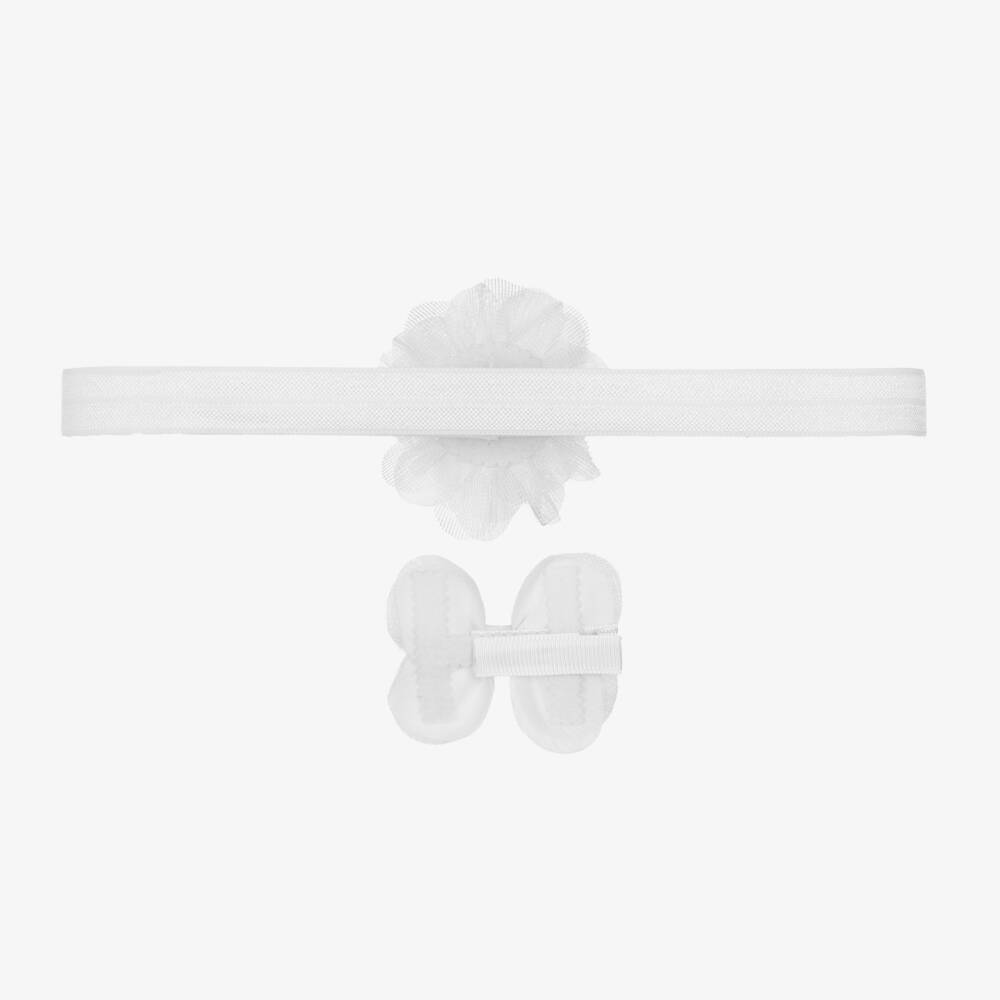 Mayoral Newborn-Baby Girls White Tulle Headband & Clip Set | Childrensalon Outlet
