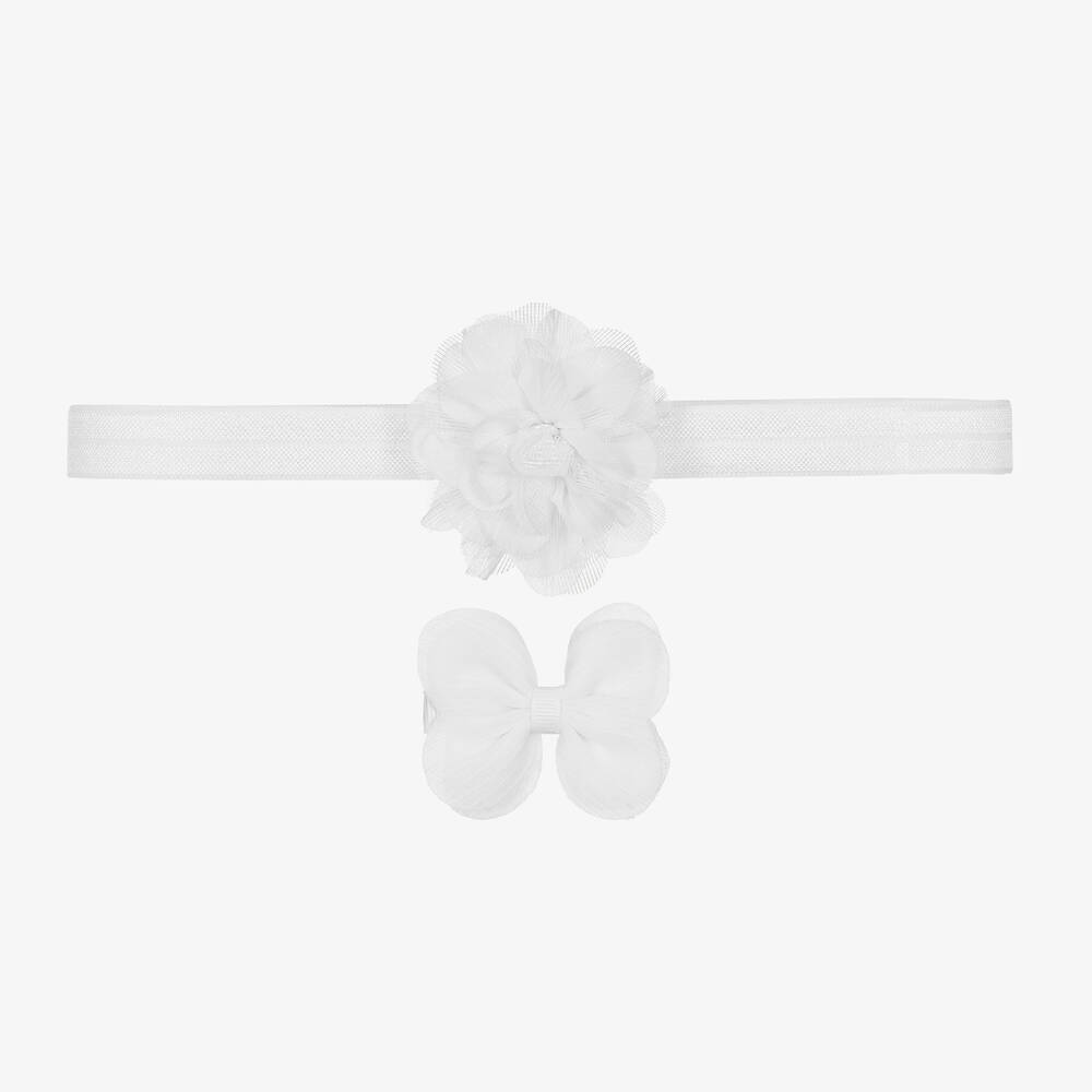 Mayoral Для новорожденных-Baby Girls White Tulle Headband & Clip Set | Childrensalon Outlet