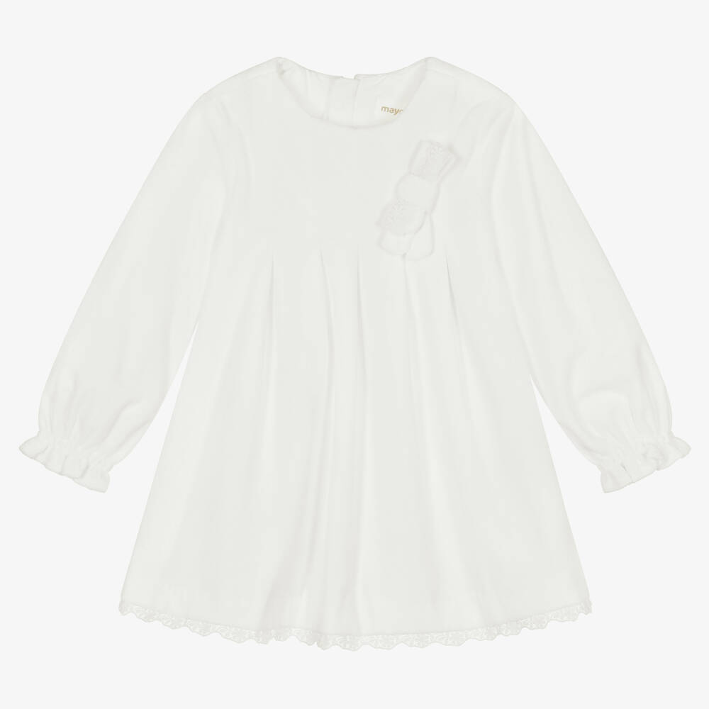 Mayoral - Robe blanche en velours bébé fille | Childrensalon