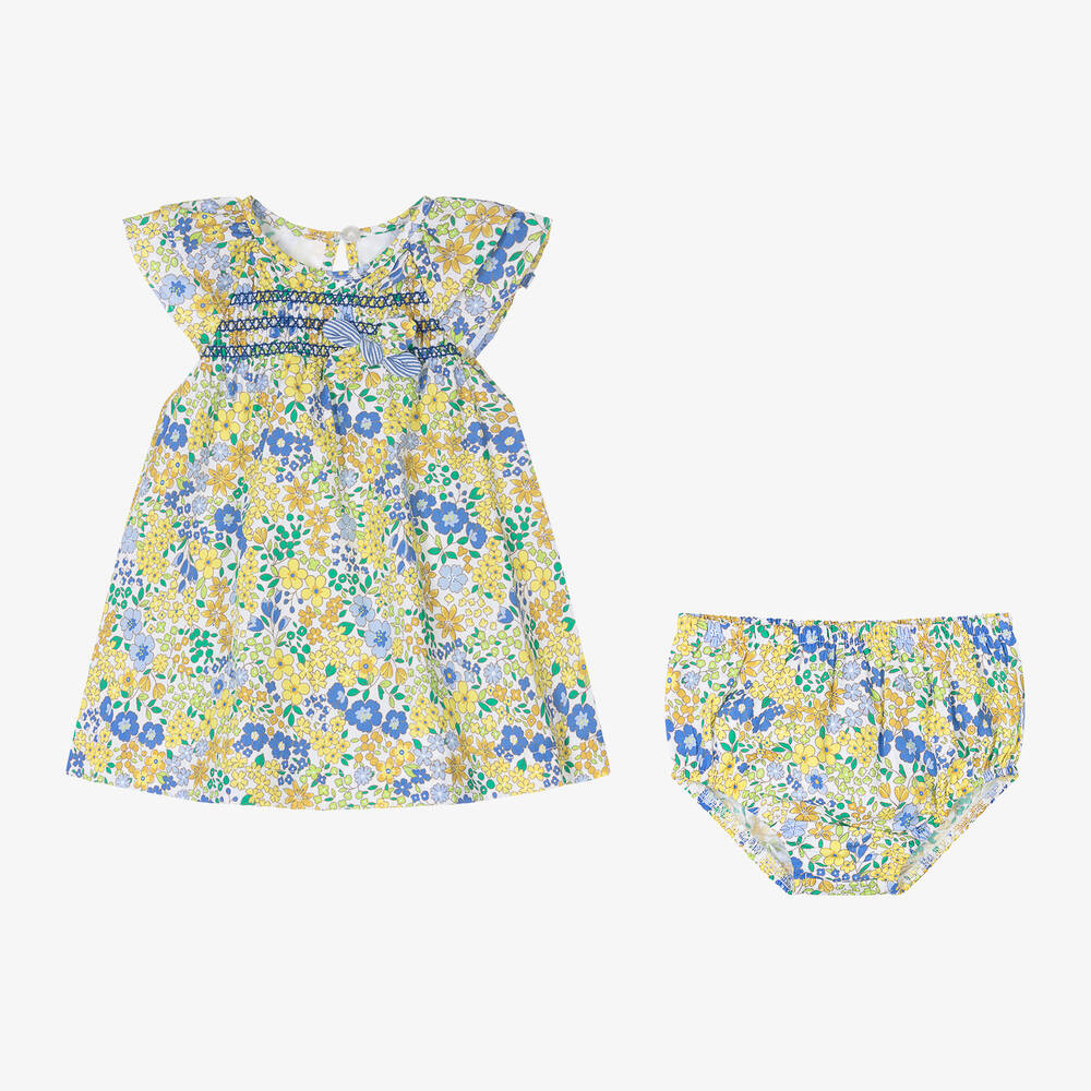 Mayoral-Baby Girls Yellow Cotton Floral Dress | Childrensalon Outlet