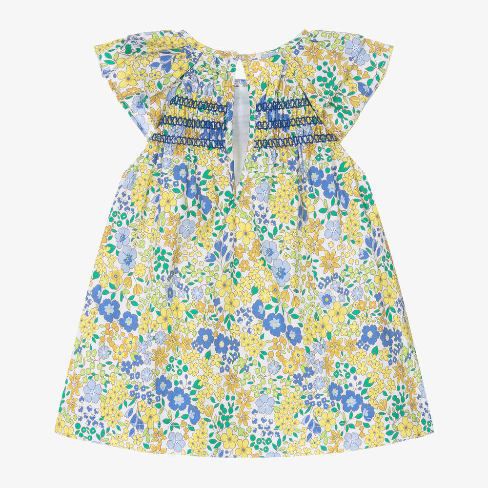 Mayoral-Baby Girls Yellow Cotton Floral Dress | Childrensalon Outlet