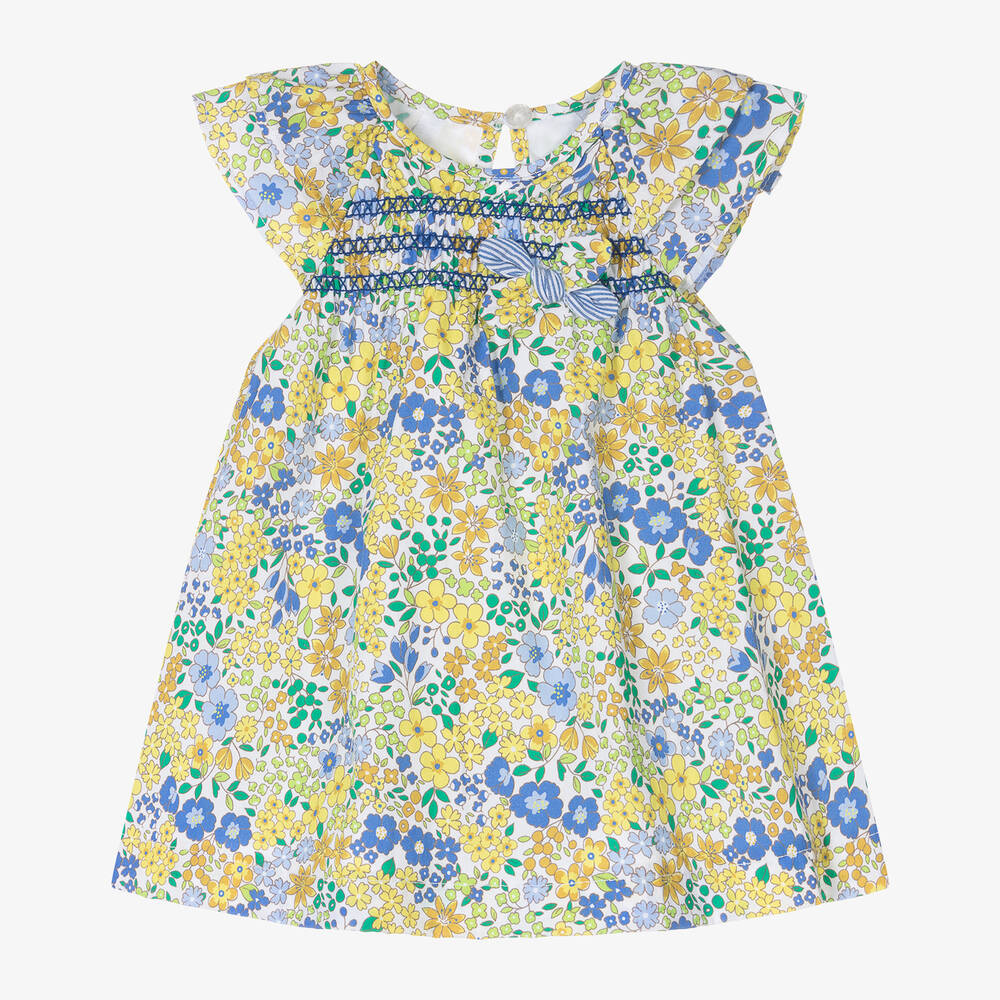 Mayoral-Baby Girls Yellow Cotton Floral Dress  | Childrensalon Outlet