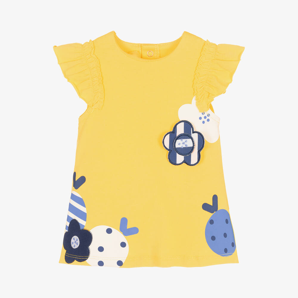 Mayoral - Robe jaune en jersey de coton bébé | Childrensalon