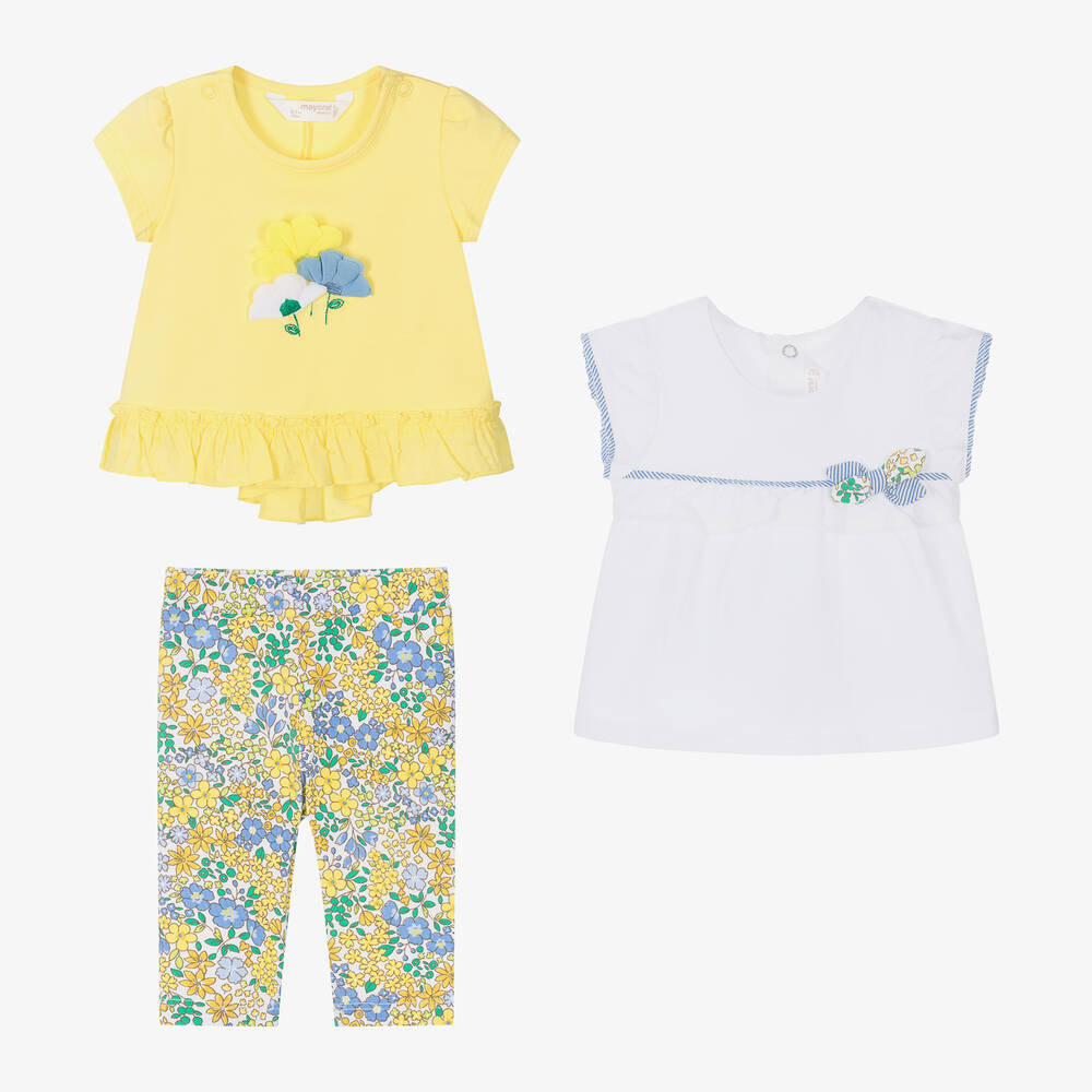 Mayoral-Baby Girls Yellow Floral Leggings Set | Childrensalon Outlet
